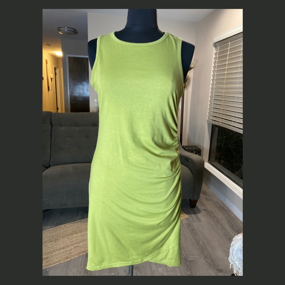 Lime Green Ruched Tank Dress | Size L